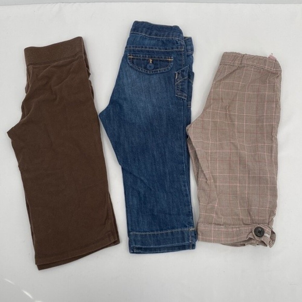 Old Navy 4T Capri Crop Lot of 3 Girls Pants Summer Spring Plaid Jeans Brown